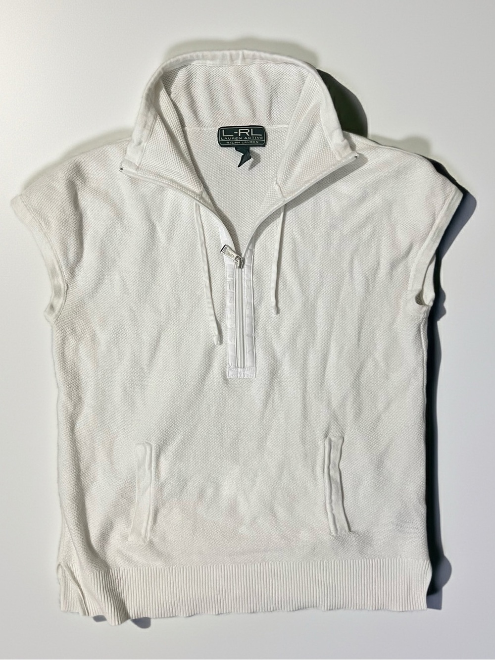 L.R.L. Sleeveless Half-Zip Sweater in White